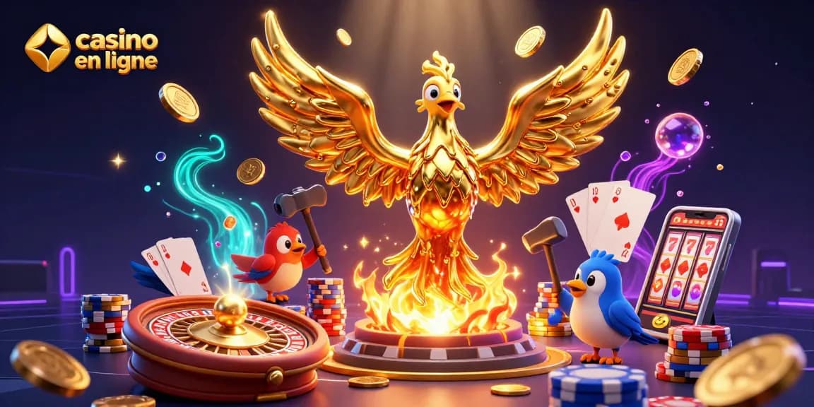 Profitez d'une expérience de casino en ligne avec des pièces dorées et une ambiance dynamique.