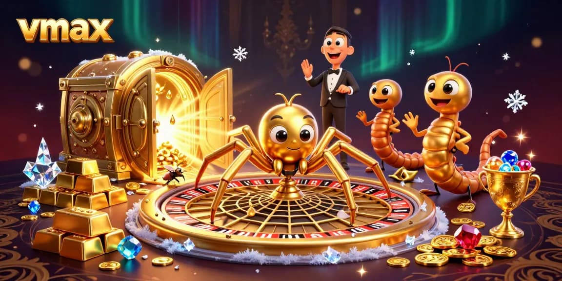 Experience vmax excitement with the golden spider and croupier in an interactive casino scene.
