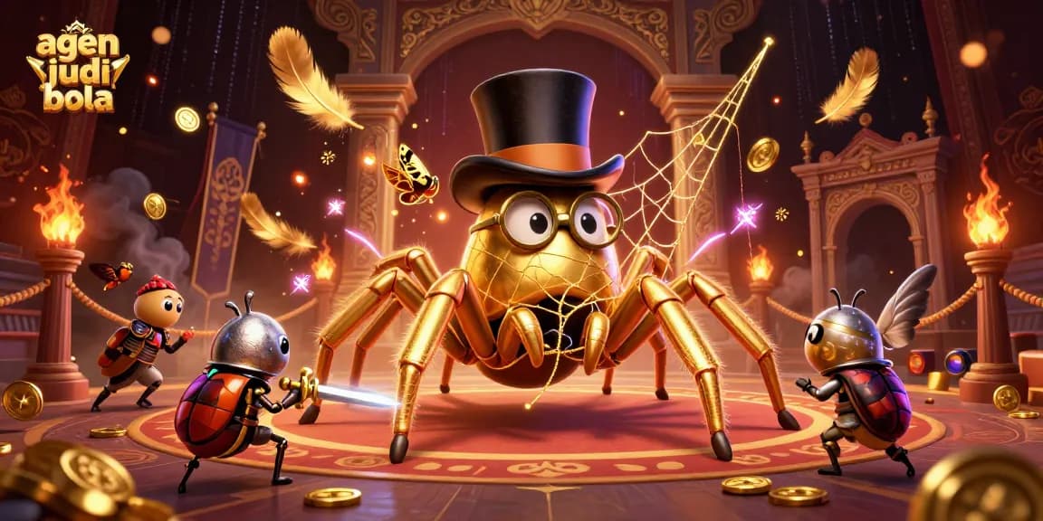 Experience thrilling agen judi bola action with a heroic beetle knight and a golden tarantula in a dynamic casino setting.