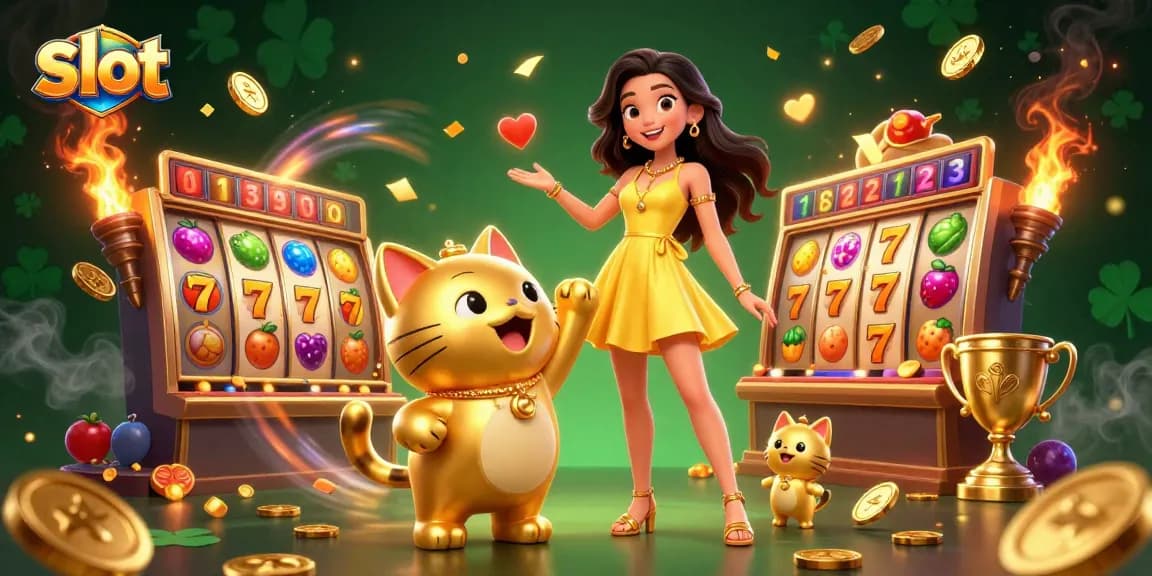 Engage with thrilling slot reels and lucky charms in this vibrant casino scene.