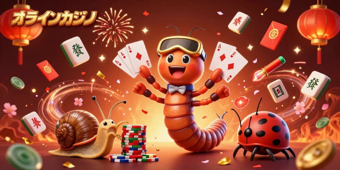 オンラインカジノで楽しく遊ぶカートゥーンキャラクターたちのイラスト
