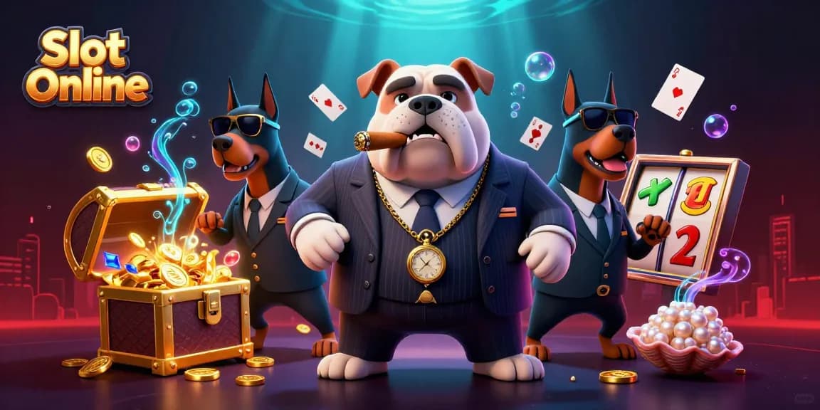 Experience thrilling Slot Online action with the mafia boss and his Doberman guards surrounded by vibrant jackpot elements.