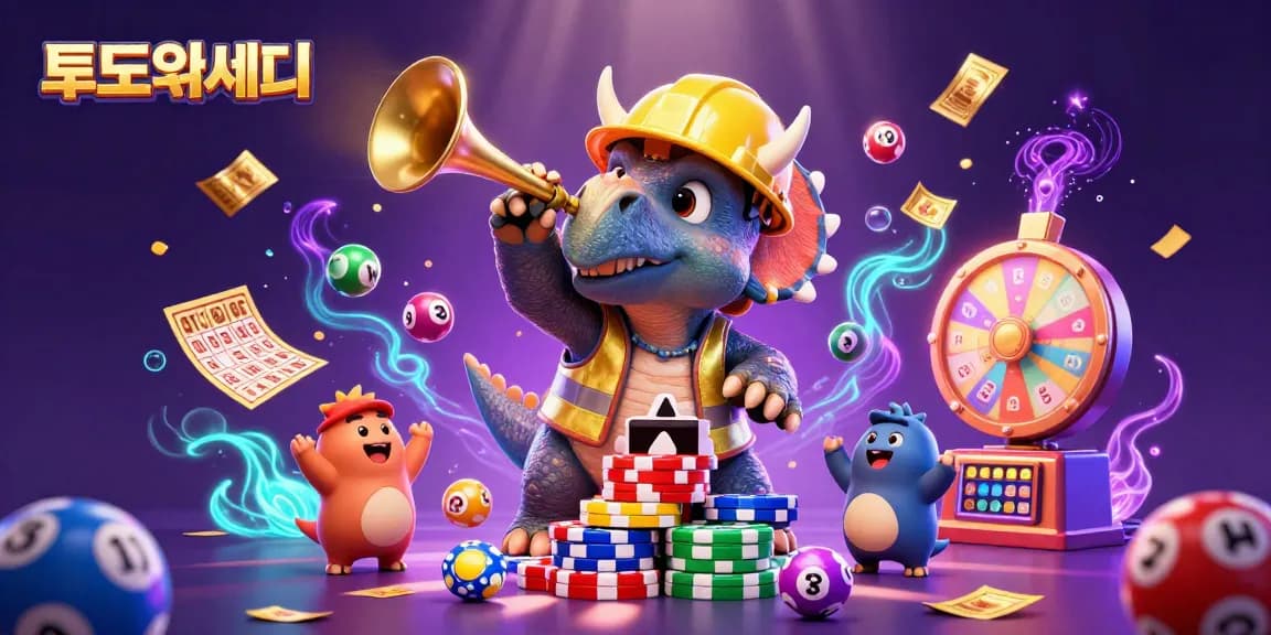 Engage in thrilling 토토사이트 experiences with a vibrant scene of colorful lottery interactions and poker chip excitement.