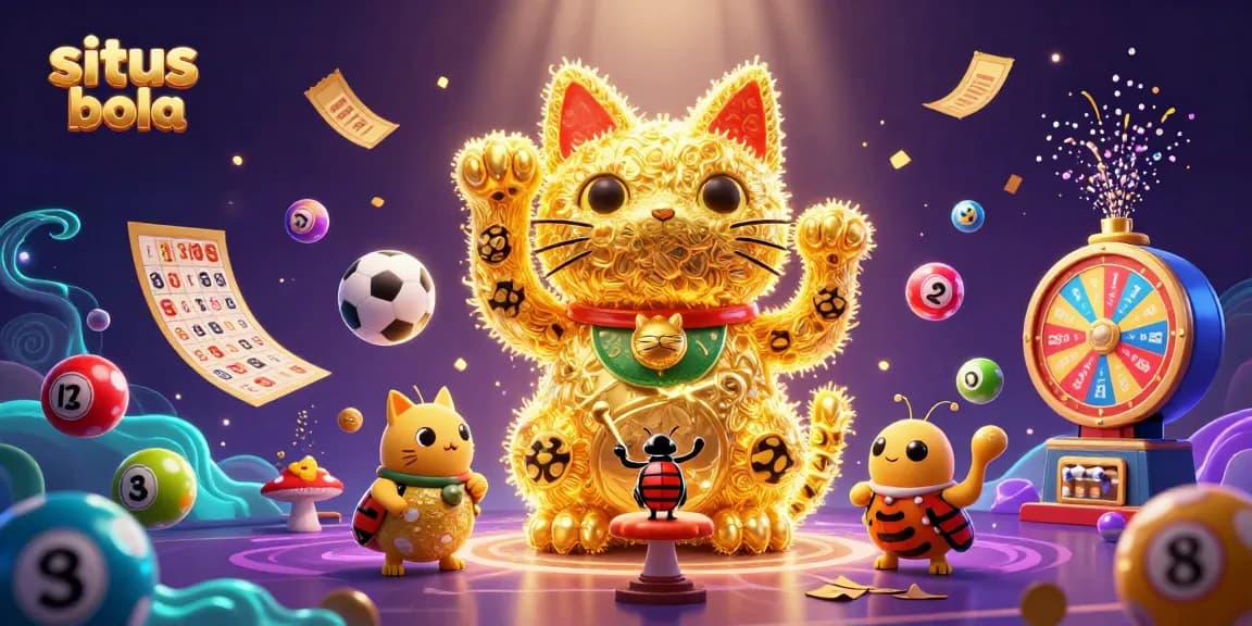Bet on situs bola with a vibrant illustration of a lucky cat and dynamic betting symbols.