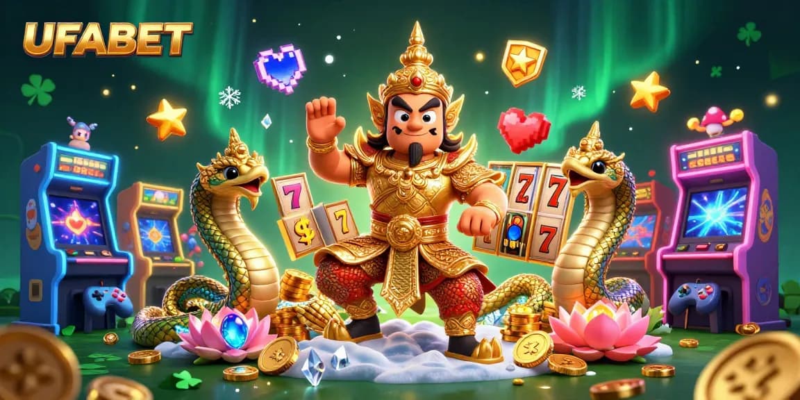 Experience thrilling action with UFABET's vibrant online slots and games featuring lush, golden guardian characters.