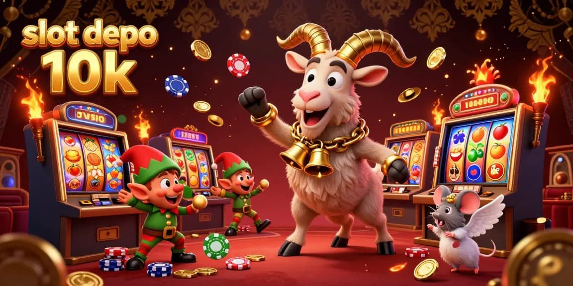Experience thrilling wins at slot depo 10k with vibrant 3D casino illustration depicting a lively theme.