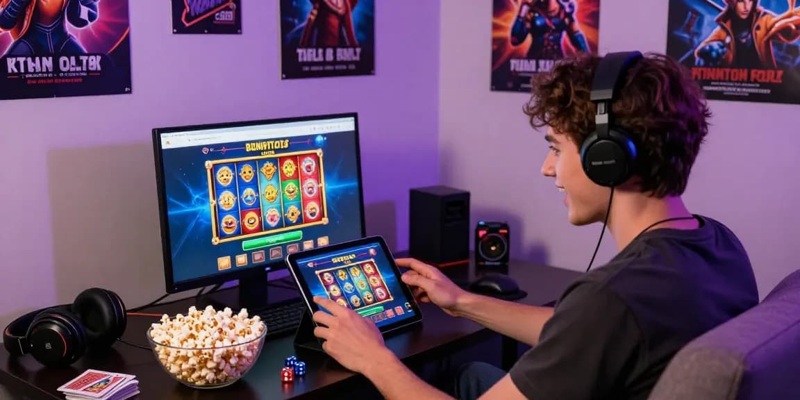 Exciting gaming scene with Benihtoto 2026 tablet action, cozy atmosphere, and vibrant game graphics.
