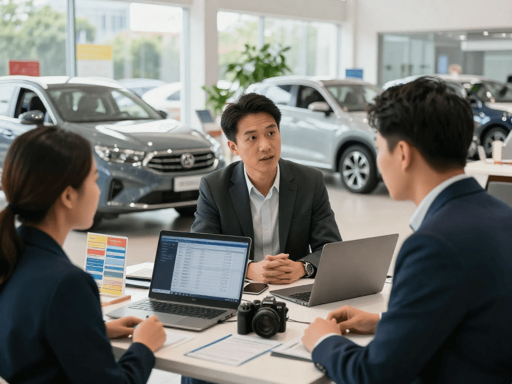 Discussing cheap Carfax report options at a dealership.