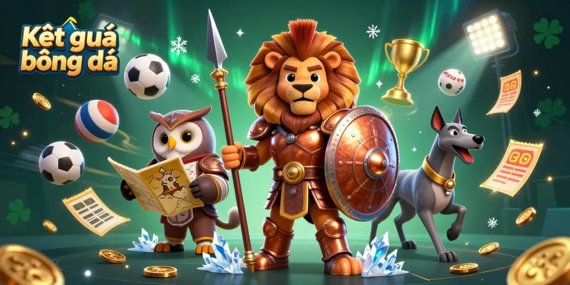 Kết quả bóng đá in an engaging sports betting scene featuring a Spartan lion hero, strategist owl, and greyhound, with dynamic elements
