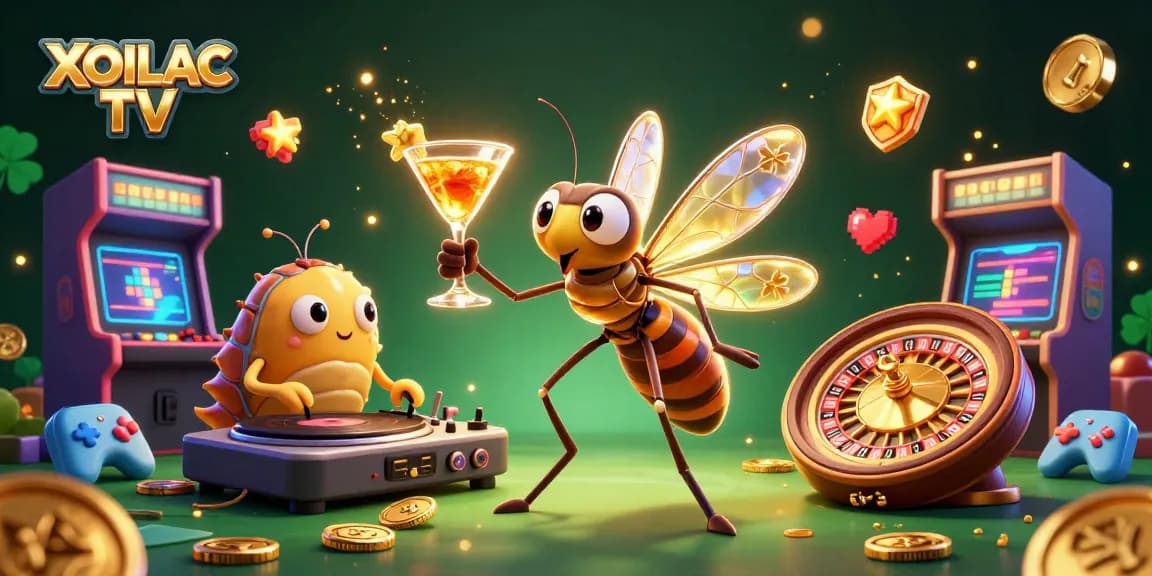 Experience the excitement of XOILAC TV with vibrant illustrations showcasing casino spirit and dynamic gaming.