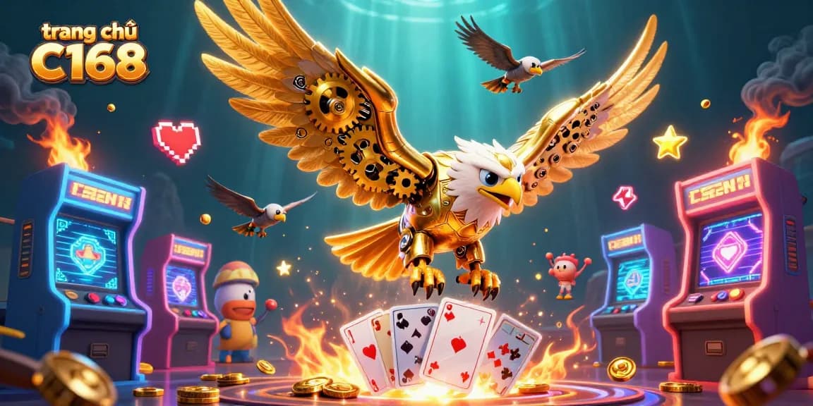 Experience thrilling gameplay at trang chủ C168 with a vibrant 3D illustration featuring casino elements.