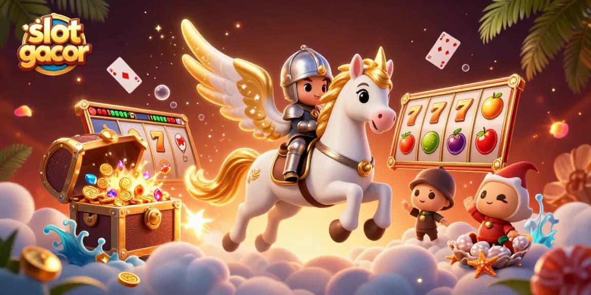 Experience the excitement of slot gacor with cartoon characters and vibrant game elements in a thrilling casino scene.