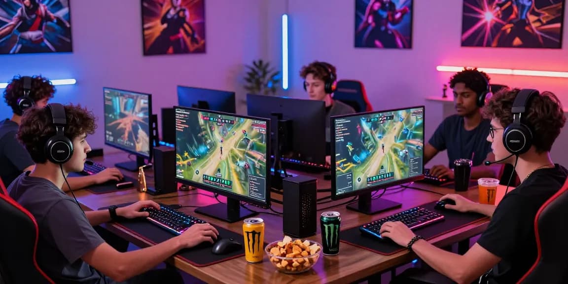 ROKOK88 players immersed in multiplayer gaming with vibrant setups.