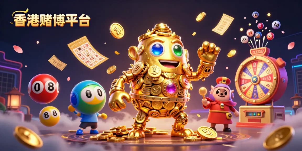 在香港賭博平台上，精緻的金色古代守護者與多彩氣球的熱鬧場面。