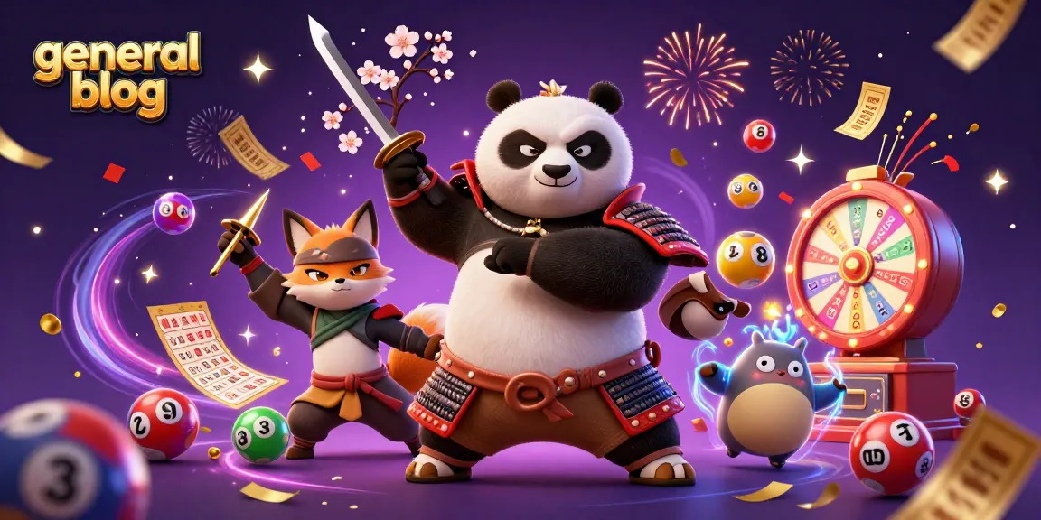 Engaging illustration for a general blog showcasing lively lottery elements, colorful balls and magical characters.