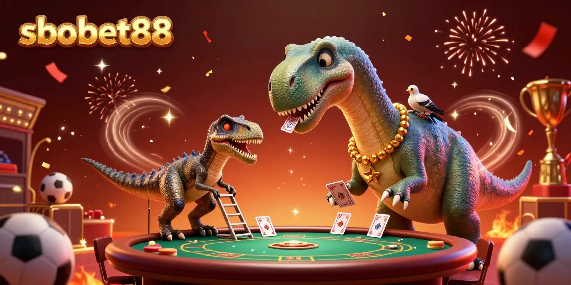 Engage with sbobet88 sports betting excitement in a vibrant casino illustration featuring dynamic characters and elements.
