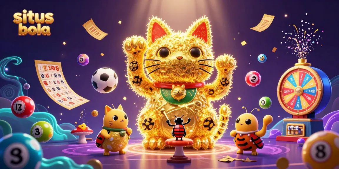 Bet on situs bola with a vibrant illustration of a lucky cat and dynamic betting symbols.