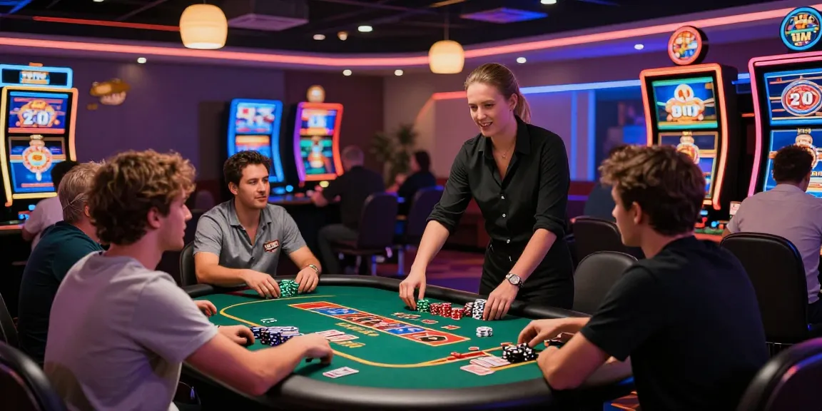 Scène excitante de casino en ligne avec des joueurs divers s'engageant dans des jeux et des interactions avec des croupiers en direct.