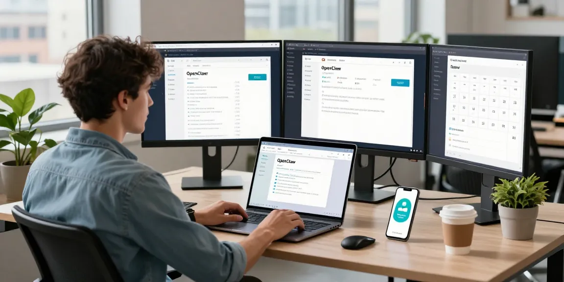 Developing with OpenClaw AI in modern workspace showcasing email management and calendar integration.