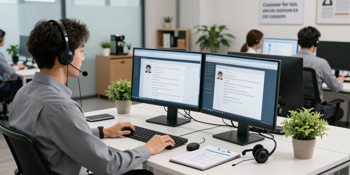 Customer service agent providing Telus-Technical-Support in a modern office surrounded by tech tools and a collaborative atmosphere.