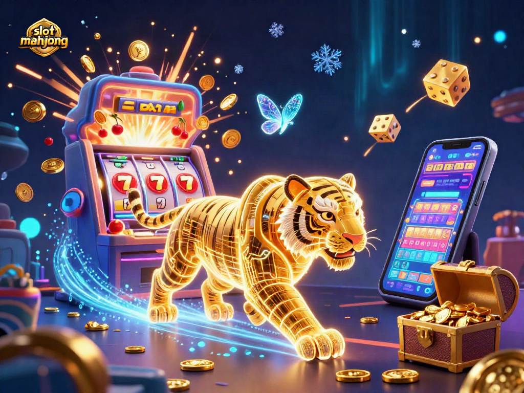 Experience the thrill of slot mahjong with an energetic digital casino scene featuring vibrant characters and rich game elements.