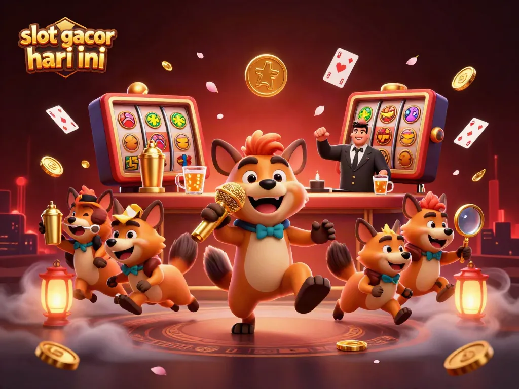 Visualisasi menarik tentang slot gacor hari ini dengan hyena alami suasana kasino yang meriah dan penuh jackpot.