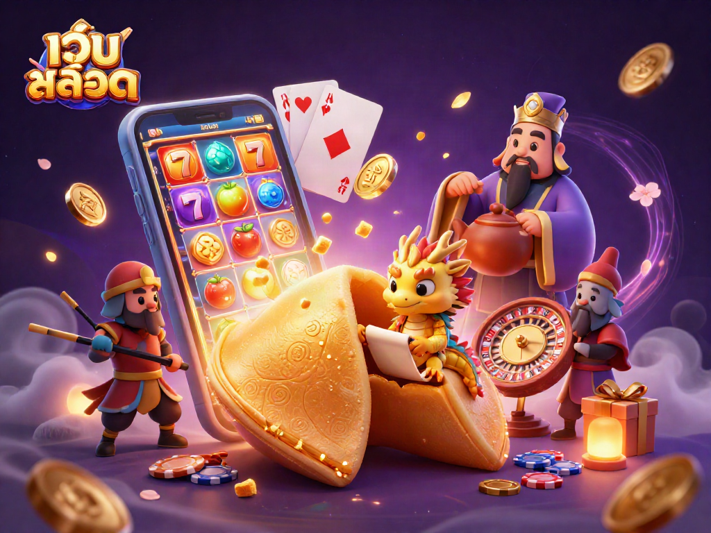 Engage with เว็บสล็อต featuring a colorful slot game and dynamic 3D casino elements.