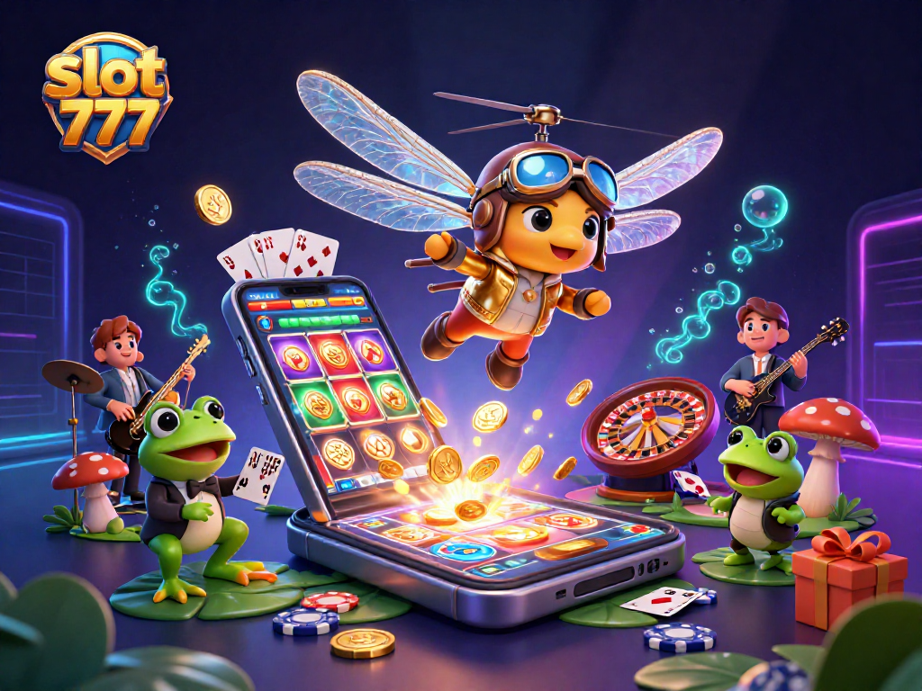 Play vibrant slot 777 games with a lively atmosphere featuring colorful casino elements and engaging characters.
