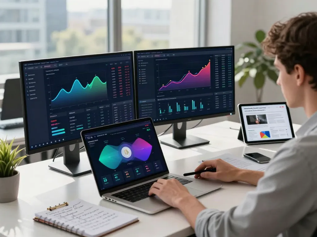 Finnhub alternative study in a dynamic crypto trading workspace displaying advanced trading tools and live market data.