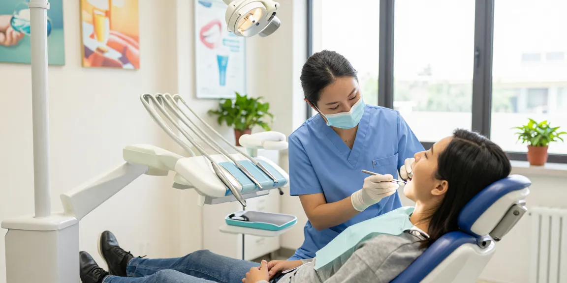 Discover more here for a welcoming dental clinic scene with a caring dentist and relaxed patient.
