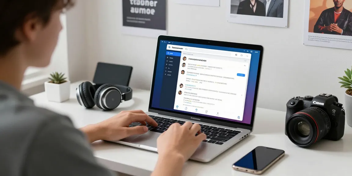 Interactive user exploring the Telegram Chinese FAQ on a laptop in a modern workspace.