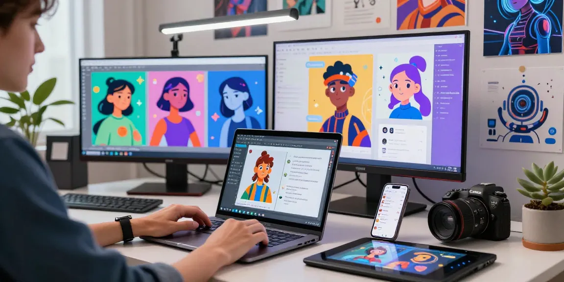 Engaged user exploring crushon ia AI characters in a vibrant digital workspace.