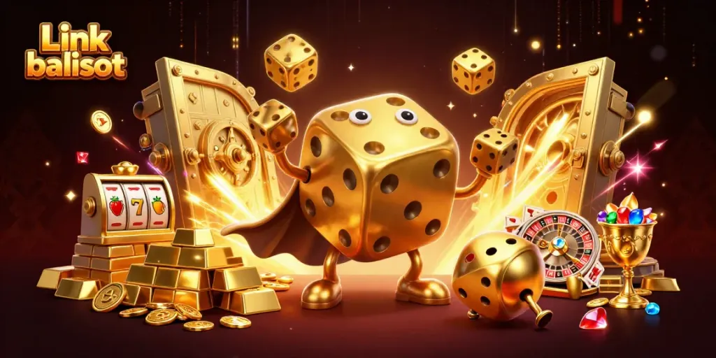 Experience the excitement of Link balislot with a vibrant 3D casino illustration featuring golden dice and rich visuals.