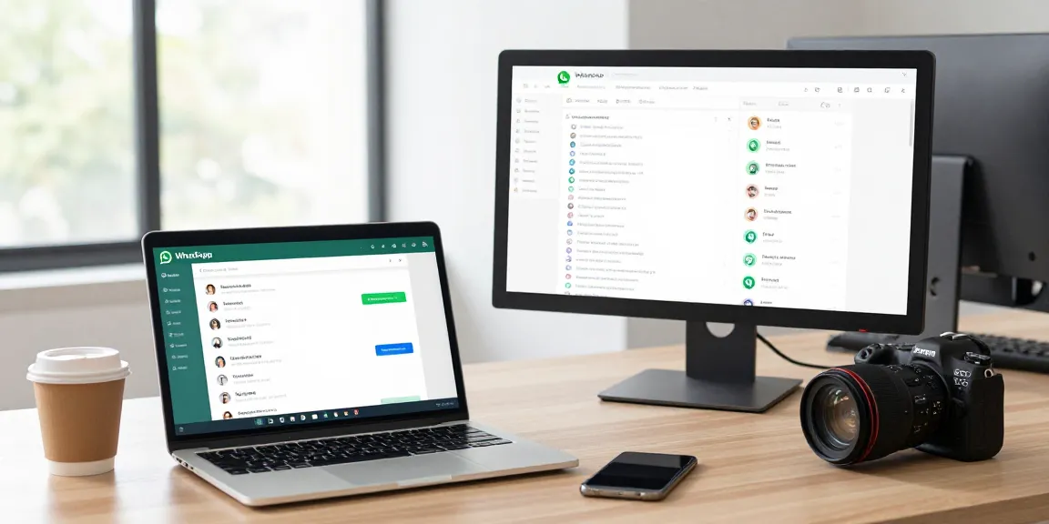 Engaging workspace scene showing WhatsApp網頁版 being used on a laptop, highlighting effective communication tools.