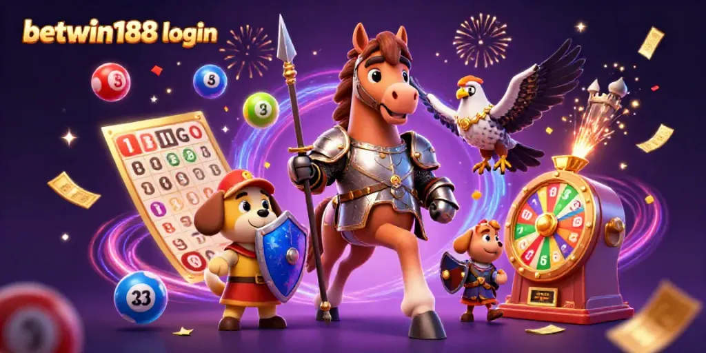 Masuk ke BETWIN188 login, tampilan menarik dengan karakter dan elemen game yang dinamis.