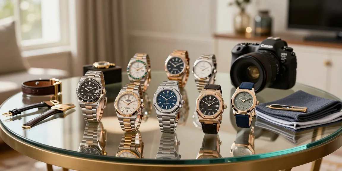 Stunning collection of clone watches displayed elegantly, showcasing luxury craftsmanship.