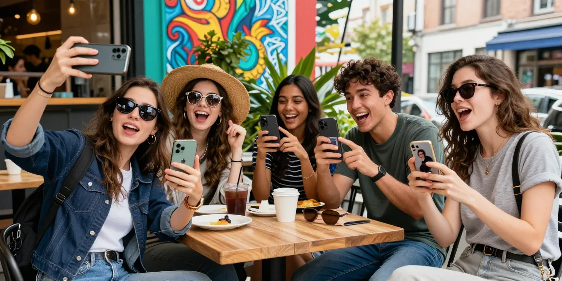 Friends discovering who looks like a celebrity at a trendy café