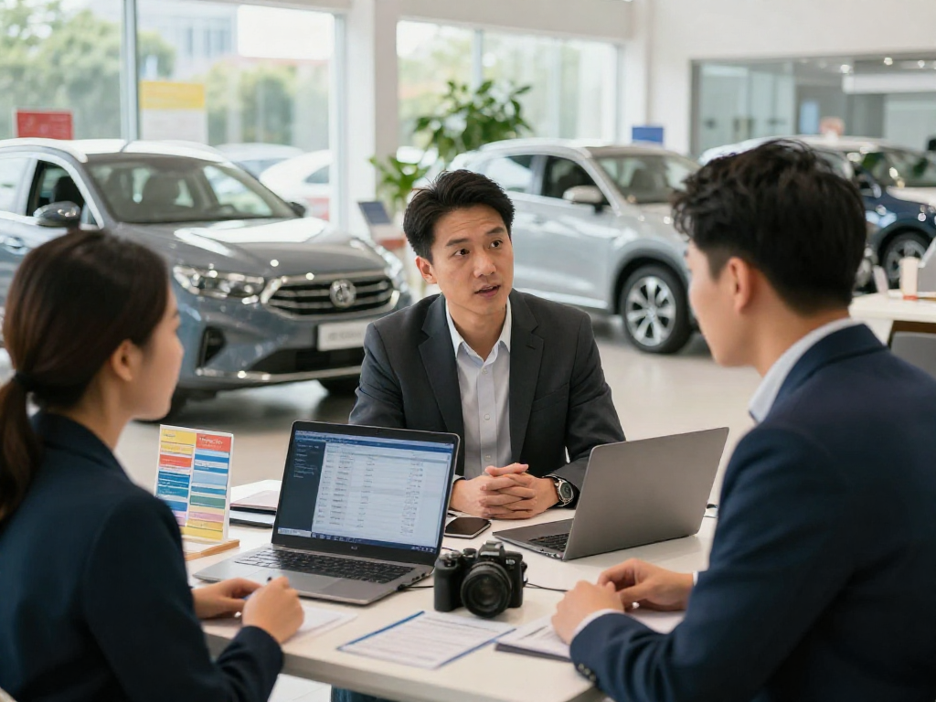 Discussing cheap Carfax report options at a dealership.