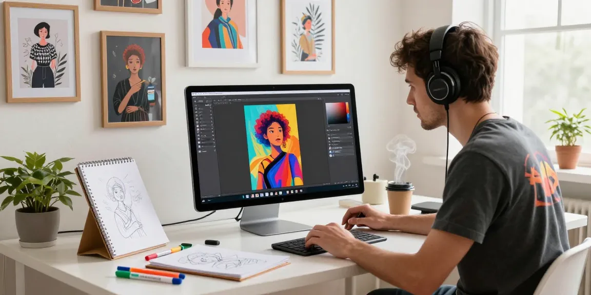 Artist using nano banana 2 AI image editor in a vibrant creative studio.