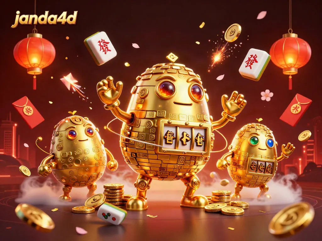 Permainan seru di janda4d dengan golem emas dan simbol mesin slot mengelilinginya.