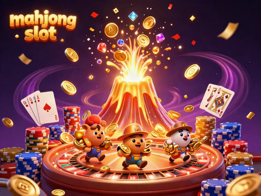 Experience the winning thrill of mahjong slot with vibrant coins, cards, and colorful casino elements.