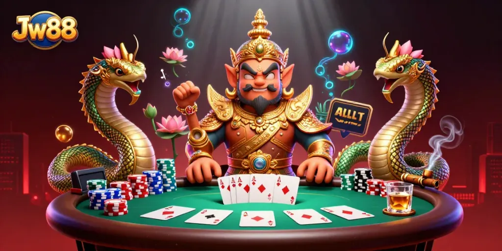 Experience thrilling gameplay at Jw88 with energetic poker showdown and vibrant characters.