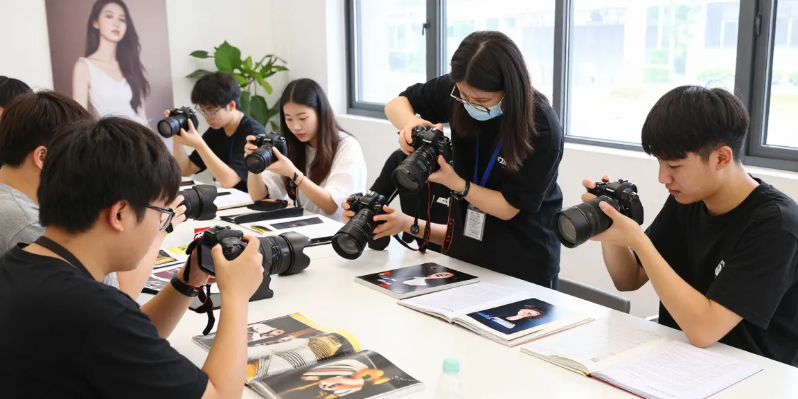 Corsi di Fotografia a Milano in aula pratica con studenti e insegnante.