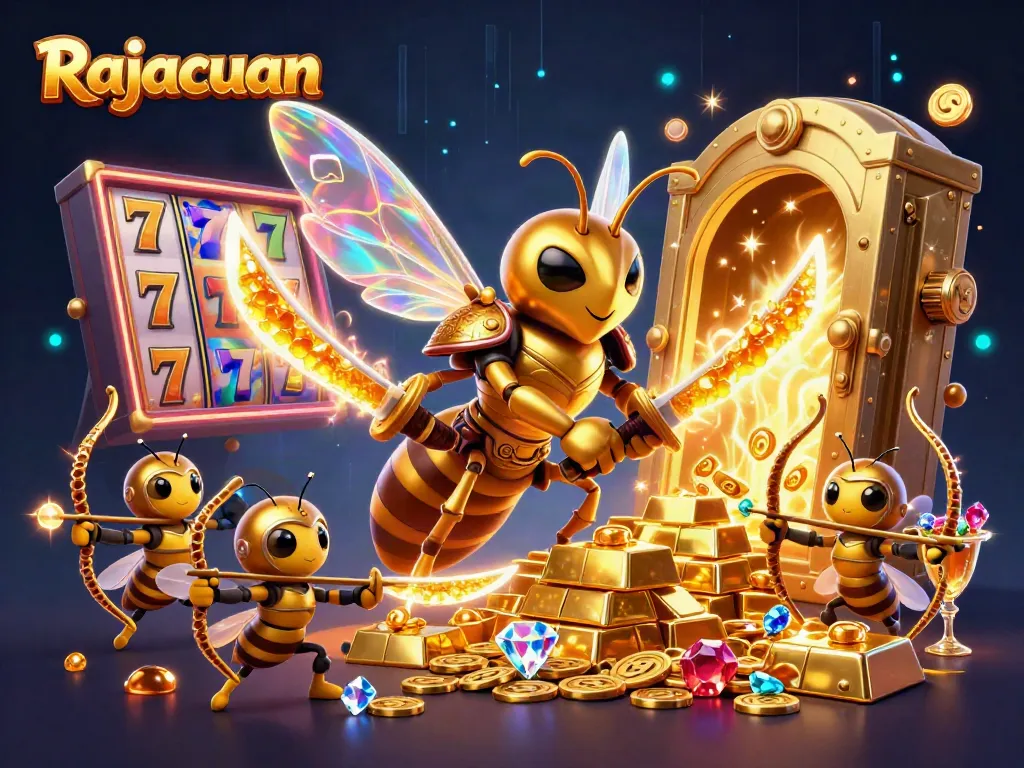 Rajacuan reveals a powerful golden hornet samurai leading a dynamic casino adventure with rich visuals and exciting gaming elements.
