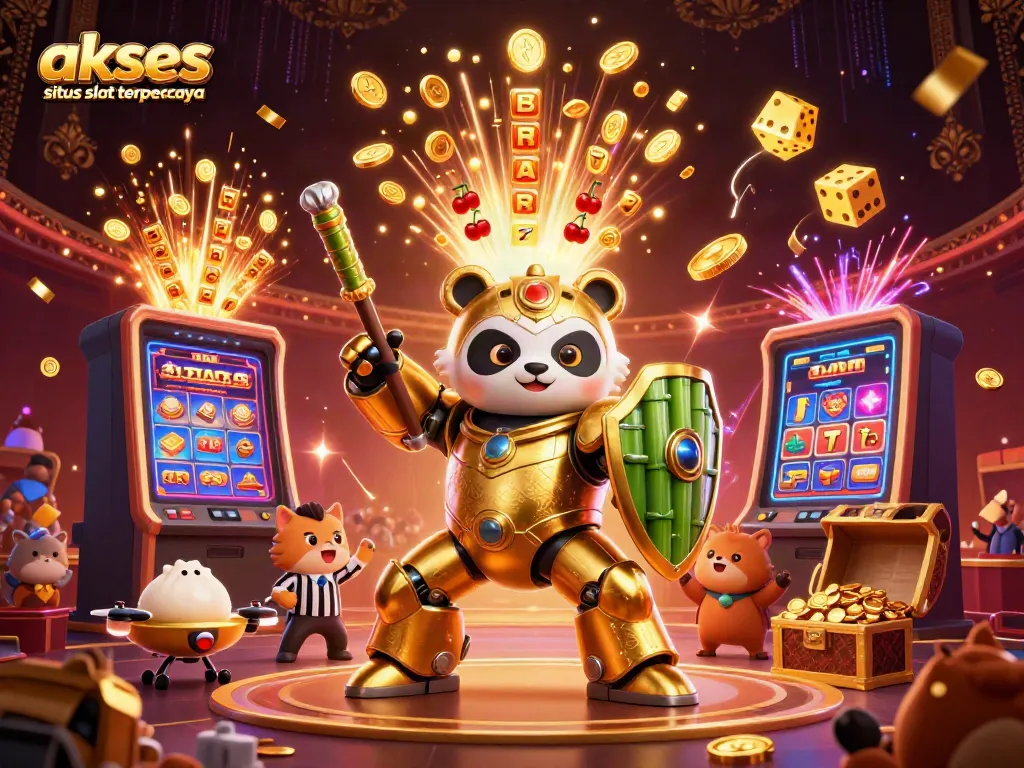 Menggali akses situs slot terpercaya dengan ilustrasi kasino modern dan elemen permainan slot yang menarik.