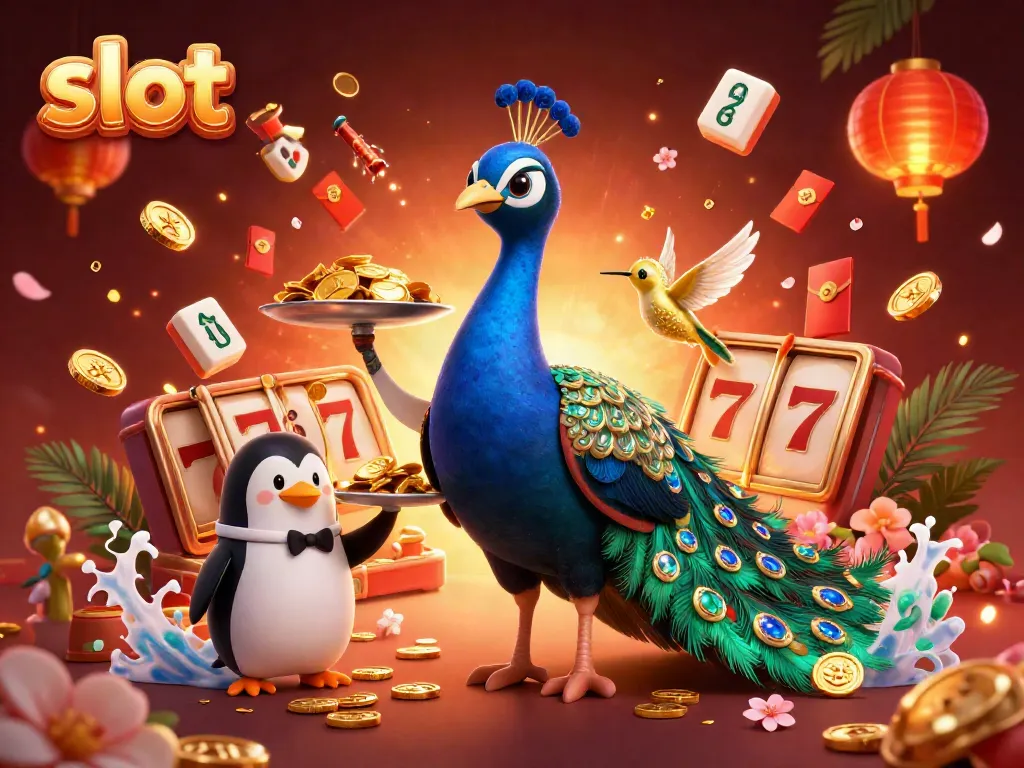 Menggali slot dengan merak dan penguin di kasino yang cerah dan penuh warna