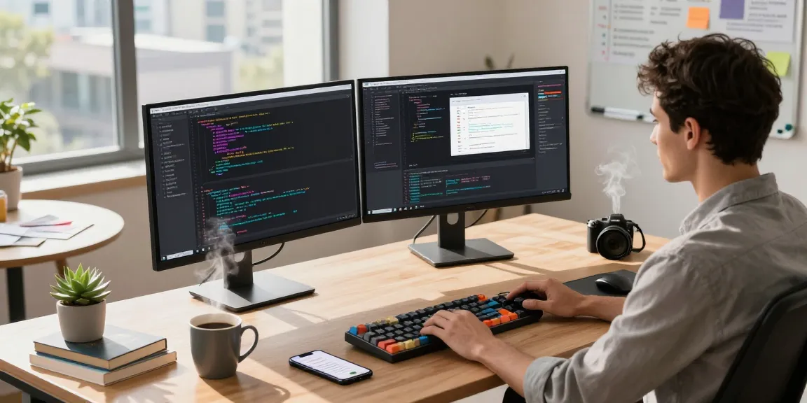 Dynamic workspace for openclaw skill development featuring a coder, dual monitors, and inspirational setting.