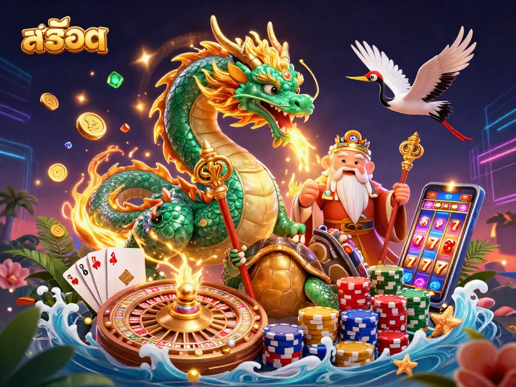 สนุกกับสล็อต ระเบิดเงินจากมังกรเขียวอ่อนและเต่าผู้มีปัญญา
