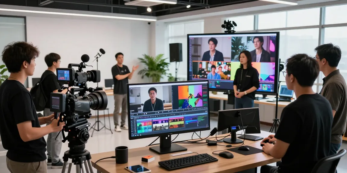 Singapore Corporate Video Production team collaborating in a modern studio.