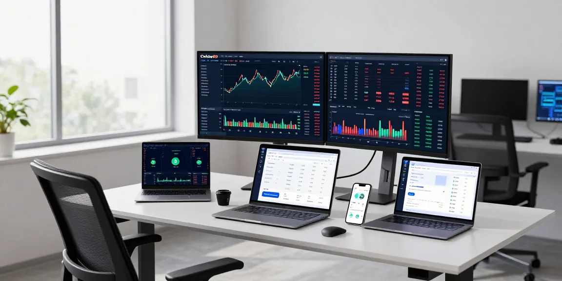 Cricbet99 cryptocurrency trading dashboard on a modern desk with analysis tools showcasing secure blockchain investment.